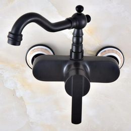 Kitchen Faucets Black Oil Rubbed Bronze Two Ceramic Base Wall Mounted Bathroom Sink Faucet Swivel Spout Mixer Tap Single Lever Anf874