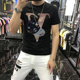 Men's T Shirts Summer Arrival Diamond T-Shirt Cotton Fashion Star Casual O-Neck Letter Cartoon Short-Sleeved Slim Top M-5XL