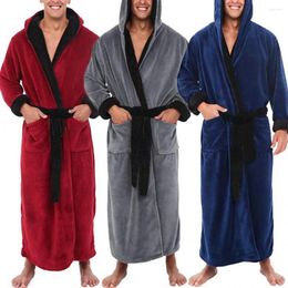 Men's Sleepwear Men Soft Coral Fleece Colour Block Pockets Long Bath Robe Home Gown For