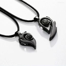 Pendant Necklaces Titanium Stainless Steel Flame Magnetic Heart Couple Necklace I Love You 100 Languages Projection For Women Men Jewelry