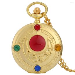 Pocket Watches Elegant Vintage Golden Necklace Watch Gift For Anime Girls With 80cm Sweater Chain