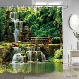 Shower Curtains Shower Curtains Sunshine Green Trees Plants Brown Nature Landscape Bathroom Curtain Set Decor with R231101