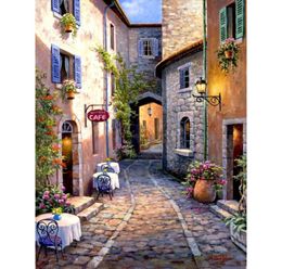 Modern art oil painting Riviera Cafe Mediterranean villages artwork for bedroom decor1909034