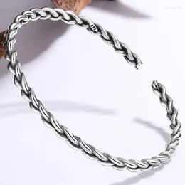 Bangle 2024 Vintage Punk Thai Silver Colour For Women Fashion Simple Twist Woven Geometric Wrist Jewellery Party Gift