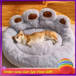 kennels pens Pet Dog Sofa Beds Winter Warm Mat Bear Paw Shape Basket Puppy Kennel Long Plush Cushion for Medium Large Dogs Cats Big Supplies 231101