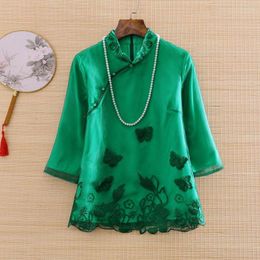 Ethnic Clothing High-end Spring Summer Chinese Style Embroidery Butterfly Organza Blouse Women Fashion Elegant Loose Lady Shirt Top S-XXL