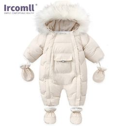 Rompers Ircomll Hight Quality Baby Clothes Overalls for Children Winter Hooded with Fur Warm Infant Romper Jumpsuit Kids Clothing Toddle 231031