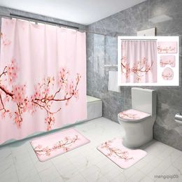 Shower Curtains Peach Blossom Shower Curtain Sets Pcs with Non-Slip Rugs Mat Spring Branch Flower Waterproof Shower Curtain Set R231101