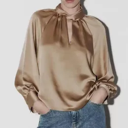 Women's Blouses Autumn Silk Satin Texture Long Sleeve Top 2024 Camisas Blouse Women