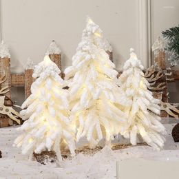 Decorative Flowers Wreaths Decorative Flowers Artificial Christmas Tree Pine White Nordic Flocking 2023 Year Decoration Desktop Wind Dhyg8