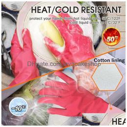 Hand Protection Wholesale Dishwashing Gloves Clean Waterproof Housework Latex Warm Glove Dust Stop Cleaning Long Rubber Kitchen Tools Dhrab