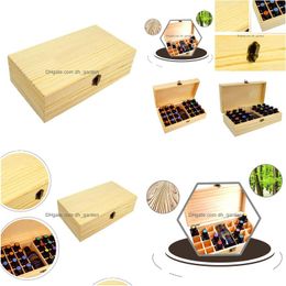 Storage Boxes Bins 25 Holes Essential Oils Wooden Box 5Ml /10Ml /15Ml Bottles Spa Yoga Club Storage Case Organizer Container Drop De Dhvji