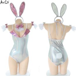 Ani Bunny Girl Laser Bling Bodysuit Costume Nightclub Women Deep V Neck Bodycon Sexy Maid Uniform Pamas Lingerie Cosplay cosplay