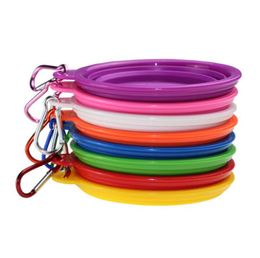 Dogs Bowls Silicone Pet Folding Bowl Retractable Utensils Bowl Puppy Drinking Fountain Portable Outdoor Travel Bowl Carabiner ZC163165710