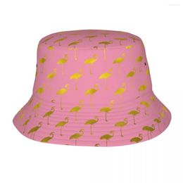 Berets Gold And Pink Flamingos Pattern Bucket Hats Women Men Unisex Trendy Summer Fisherman's Hat