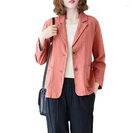 Women's Suits Loose Fitting Cotton Linen Blazer 2023 Spring/Summer Top Versatile Long Sleeved Casual Fashion Minimalist