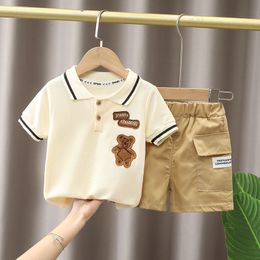 Clothing Sets Summer Baby Boy Fashion Bear Embroidery Short Sleeve T shirt Shorts Children 2Pcs Suit 1 5Y Girl Kids Sports Set 230331