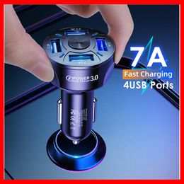 Car USB Charger 7A 48W 4 port Quick Charge 3.0 4.0 Universal Fast Charging For iphone 11 Pro Samsung a31 Car Cigarette Adapter Car-Charge Car-Charger Car Charging Quick