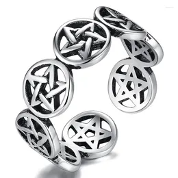 Cluster Rings Star Pentagram Punk Chunky Adjustable Thai Silver Colour Finger Ring For Women Mens Korean Trendy Tibetan Jewellery Gifts S-R2193