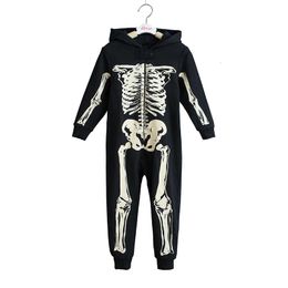 Pyjamas Skeleton Autumn Winter Teens Overalls Jumpsuit Kids Hooded Sleepwear Children Onesie Sleepers Pyjamas Halloween Costume 231031