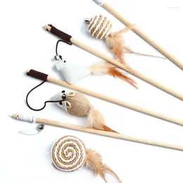 Cat Toys 4PC Teaser Feather Kitten Funny Colourful Rod Wand Wood Pet Interactive Stick Supplies