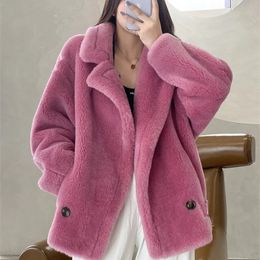 Women's Fur Faux Fur ZDFURS* Winter Fur Coat Real Wool Alpaca Teddy Bear Coat Women Thick Fur Jacket Short Outerwear Lady Streetwear 231031