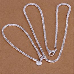 Necklace Earrings Set Elegant 3MM Snake Bone Chain Silver Colour Bracelets Neckalce For Women Man Fashion Party Christmas Gifts