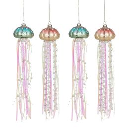 Christmas Decorations 4-Pack Christmas Tree Pendant Glass Jellyfish Christmas Ornaments Jewels Pearls Coastal Christmas Tree Hanging Decor 231101