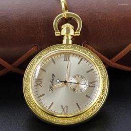 Pocket Watches Gold Small Dial Hand Winding All-Steel Watch Fashion Unique Skeleton Transparent Mechanical Fob Chain Gift