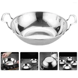 Pans Round Griddle Kitchen Pot Double Handle Stainless Steel Pan Cooking Home Frying Non Stick Accessory Supplies Wok