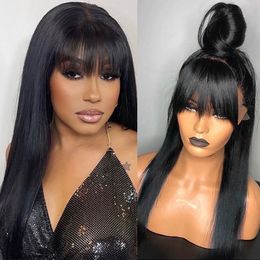 Straight Lace Wigs With Bangs Synthetic Long Straight Wigs For Black Women Heat Resistant Fibre Cheaper Natural Wig Daily Usefactory direct