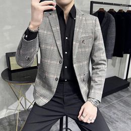 Men's Suits 2023 Fashion Spring And Autumn Casual Men Plaid Blazer Cotton Slim England Suit Blaser Masculino Male Jacket