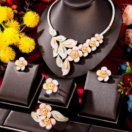Necklace Earrings Set GODKI Fashion 4PCS Luxury Hollow Leaf Flower Nigeria For Women Wedding African Cubic Zircon CZ Dubai Bridal Jewellery