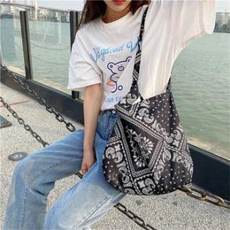 Shopping Bags Vintage Flower Crossbody Bag Fashion Canvas Handbag Women's Cotton Cloth Fabric Grocery Tote Eco Shoulder