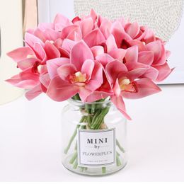 Decorative Flowers 6 Head Artificial Cymbidium Small Floral Home Living Room Table Decoration Props Flower Wedding Accessories