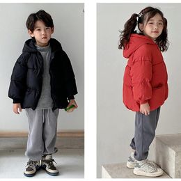 Down Coat Winter Plus Velvet Warm Hooded Cotton Jacket 1-7 Year Old Boy Girl Korean Version Thicken 2023 Fashion Child Clothing