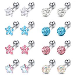 Stud Earrings WKOUD 1-8 Pairs 16G Stainless Steel Colourful CZ Ball Star Round Screw Back Cartilage Tragus Set