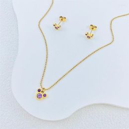 Necklace Earrings Set Cartoon Kawaii Mouse Stud Titanium Stainless Steel Inlaid Zircon Rose Gold Color Fashion Trendy Women Jewelry