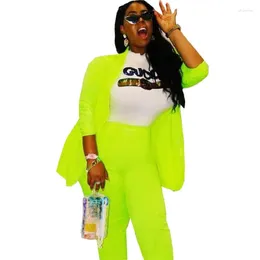 Women's Two Piece Pants Neon Green Fashion Lady Suit Single Button Blazers And Long Set High Street Tide Style Outfit Mat19023