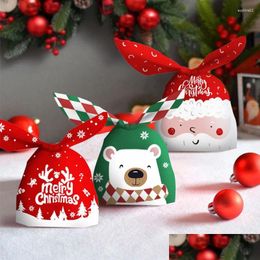 Christmas Decorations Christmas Decorations 10Pcs Long Ear Gift Bag Cartoon Santa Claus Plastic Candy Packaging Bags Xmas Party Year H Dh0Tx
