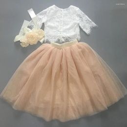 Clothing Sets Summer Girls Set Lace Vest Straight Tutu Skirt Children Guaze Princess Party Outfit For Toddler 1-8Yrs Champagne