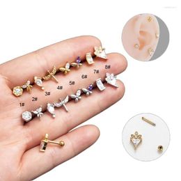 Stud Earrings 1Piece 16G Stainless Steel Earring For Women Zircon Fashion Jewellery 1.2mm Rod Screw Piercing Cochlear Ear Studs