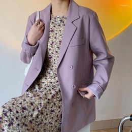 Women's Suits Korean Women Light Purple Blazers Loose Notched Collar Single Breasted Long Sleeves Female Casual Suit Jacket Spring Autumn