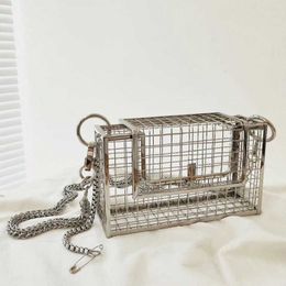 Underarm Chain Bag 2020 New Fashion Hollow Metal Cage Single Shoulder Bag Women's Fashion Portable Small Square Bag 230401