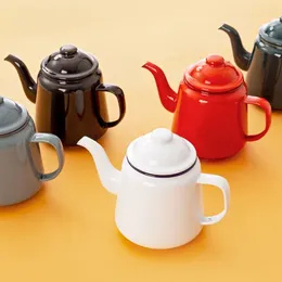 Hip Flasks 15cm High Multi-Color Retro Ins Style European Handmade Enamel Teapot 1L Coffee Pot Kettle
