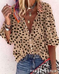 Women's Blouses V Neck All Over Print Button Design Top Casual Shirts Women Spring Summer Dot Leopard Fashion Sexy Tops Blouse Shirt