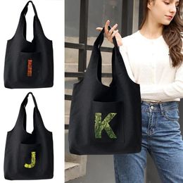 Shopping Bags Women Tote Bag Canvas Portable Messenger Shoulder Engrave Image Letter With Side Pocket Storage Shopper Handbags