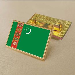 Party Turkmenistan Flag Pin 2.5*1.5cm Zinc Die-cast Pvc Colour Coated Gold Rectangular Medallion Badge Without Added Resin