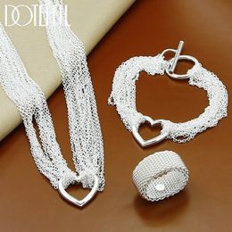 Wedding Jewelry Sets DOTEFFIL 925 Sterling Silver Multi Line Chain Heart Necklace Bracelet Network Ring For Women Engagement Party 231101