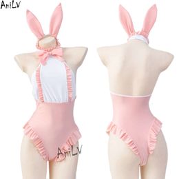 Ani Summer Pool Party Pink Bunny Girl One-piece Swimstuit Unifrom Women Anime Maid Bodysuit Pamas Outfits Costumes Cosplay cosplay